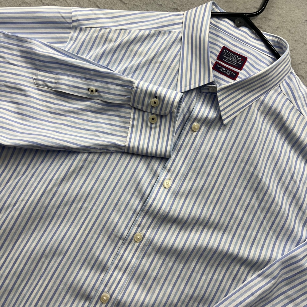 UNTUCKit Monteverro Shirt Mens XL Blue White Stripe Relaxed Fit Wrinkle Free‎